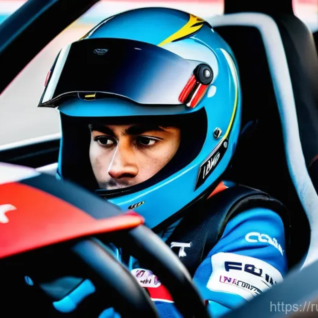 레이싱 시뮬레이터 세트 - **Immersive VR Sim Racer**: A dynamic, close-up shot of a focused young adult (age 15-25, dressed in...